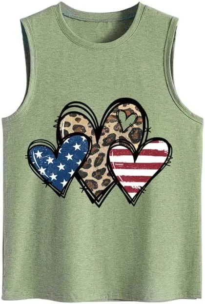 American Flag Heart Tank Tops for Women