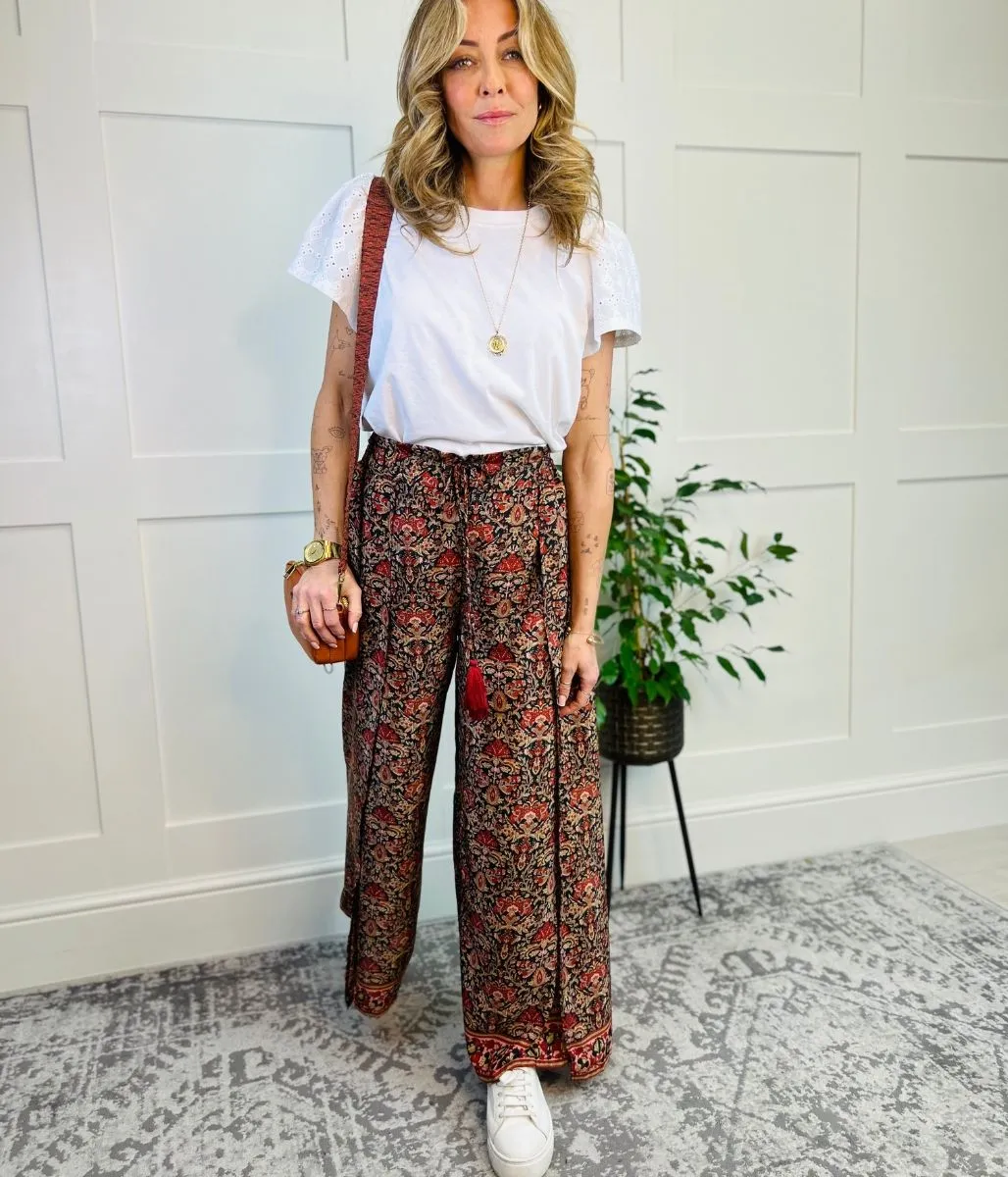 Baroque Print Wide Leg Wrap Trousers