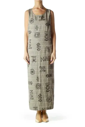 Beige Printed Sleeveless Maxi Dress