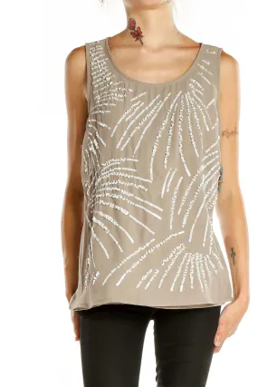 Beige Sequined Sleeveless Top