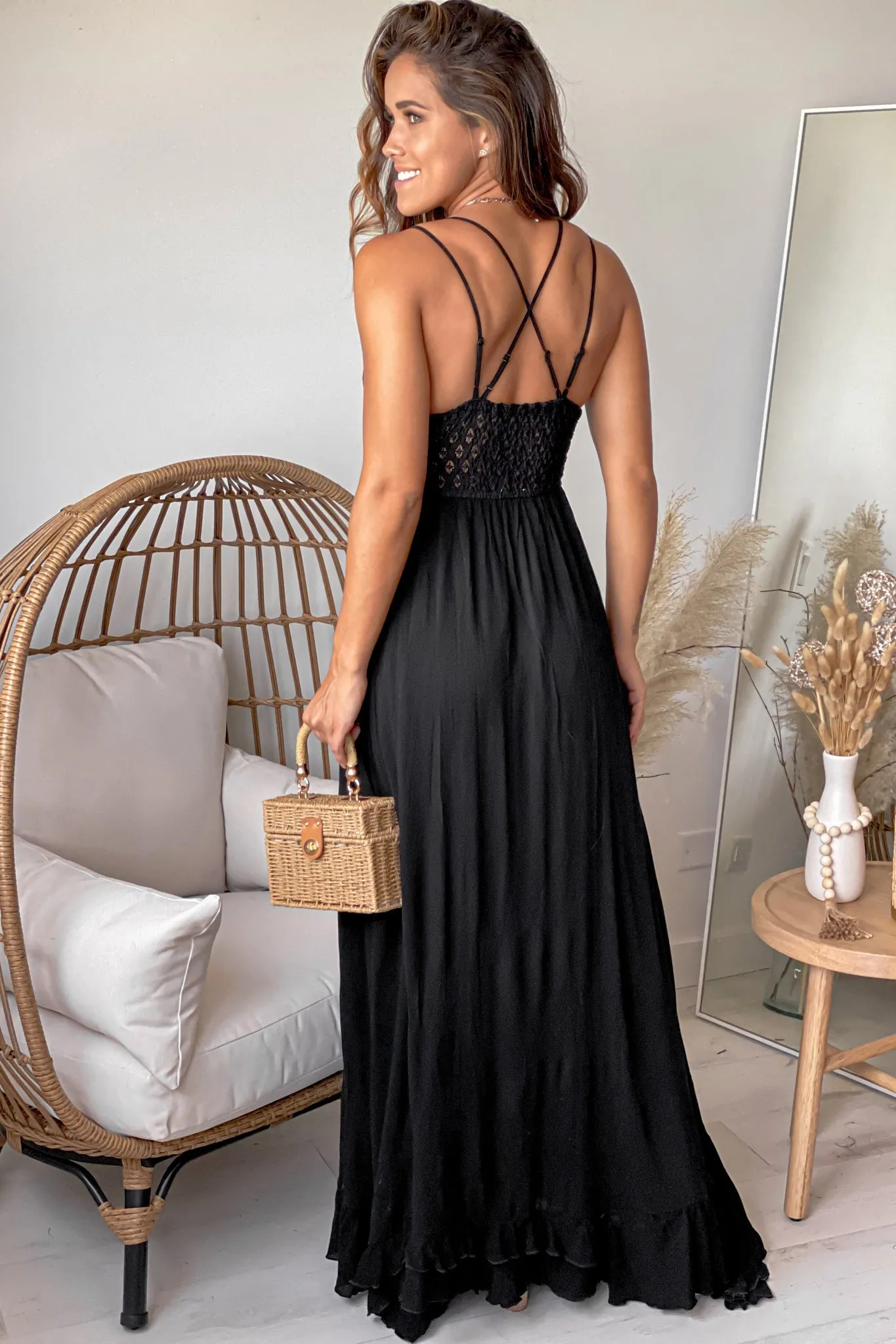 Black Crochet Top Maxi Dress