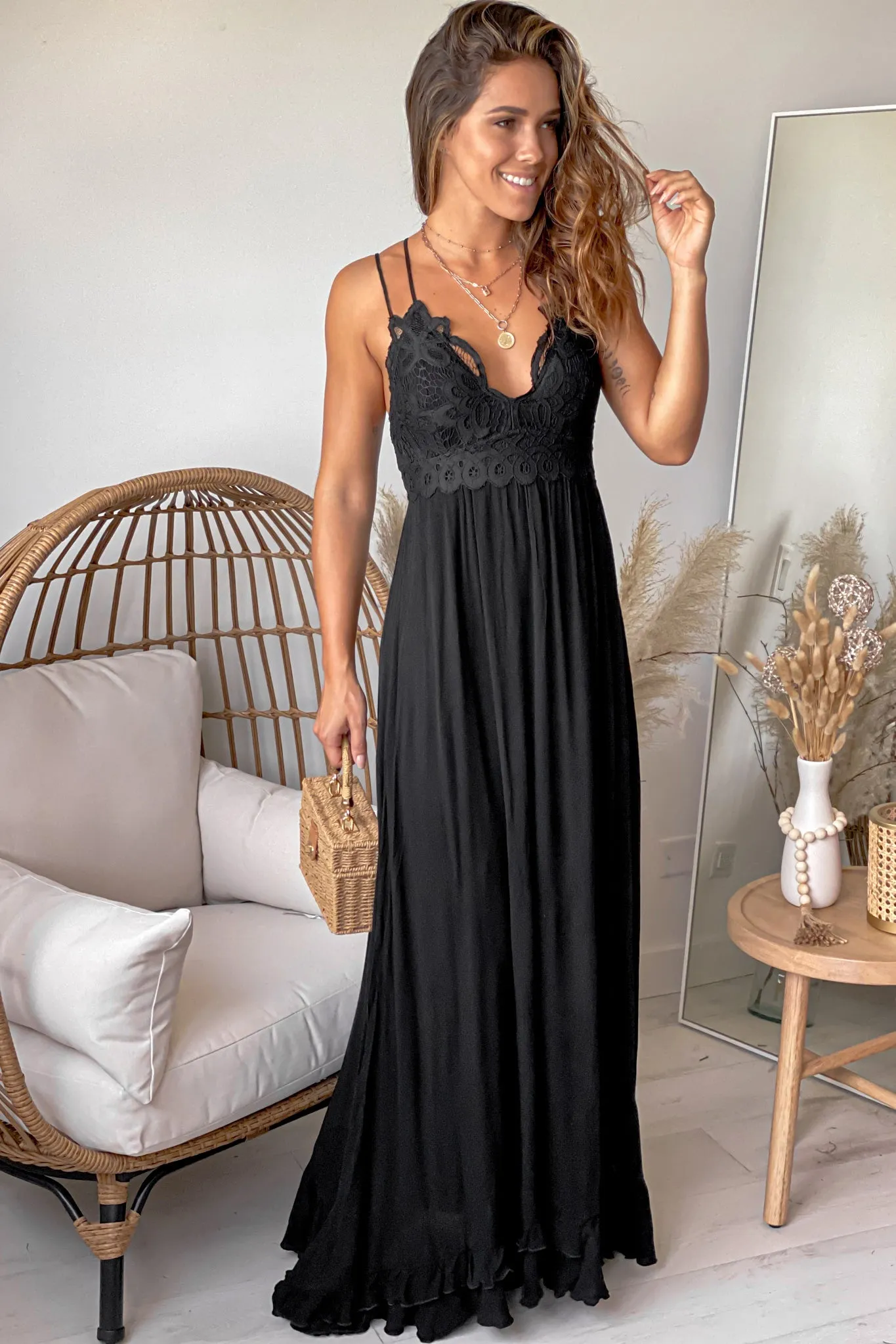 Black Crochet Top Maxi Dress