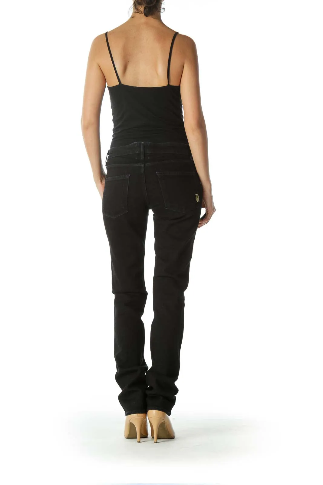 Black Embroidered Skinny Pants