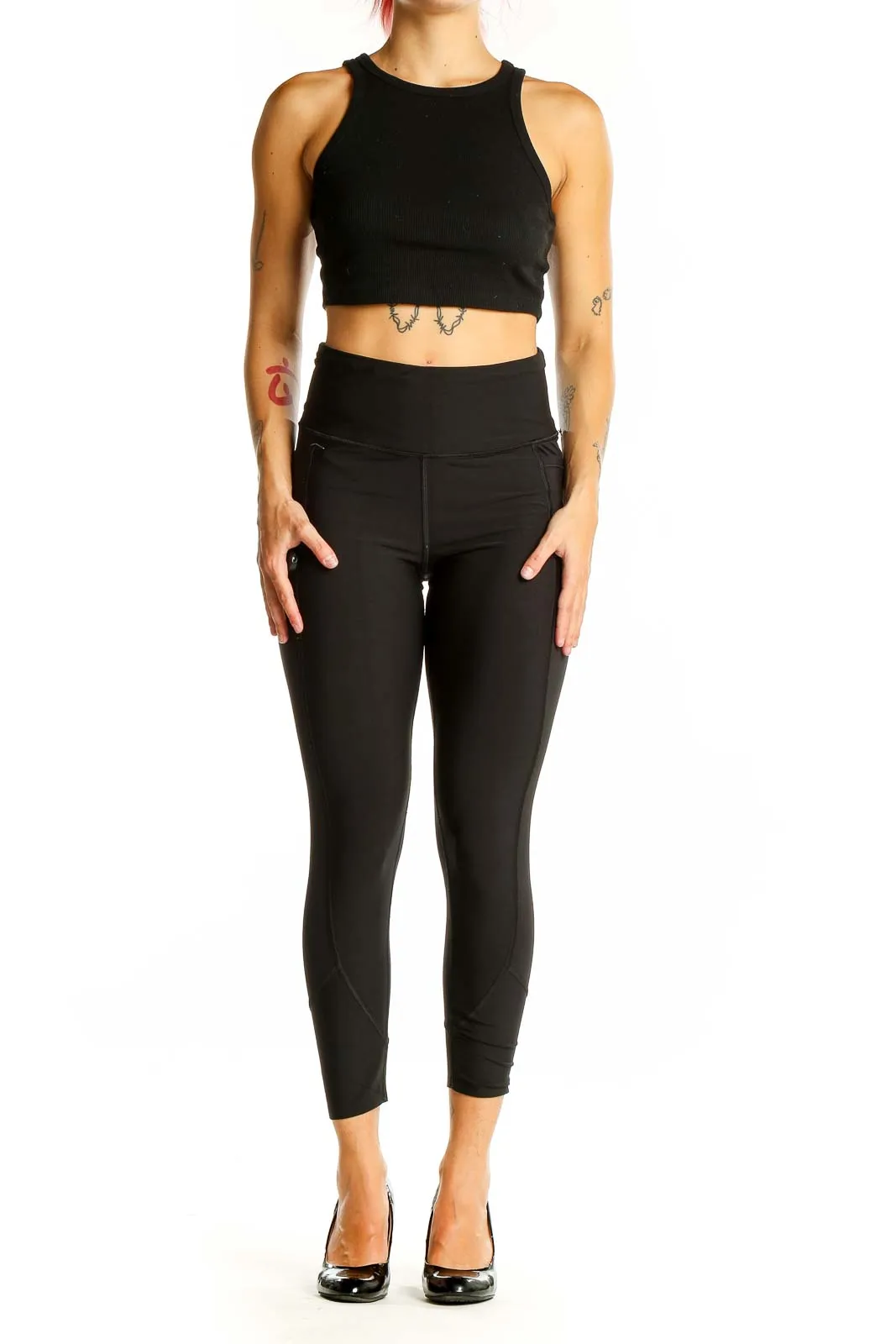 Black High-Waisted Cropped Activewear Leggings