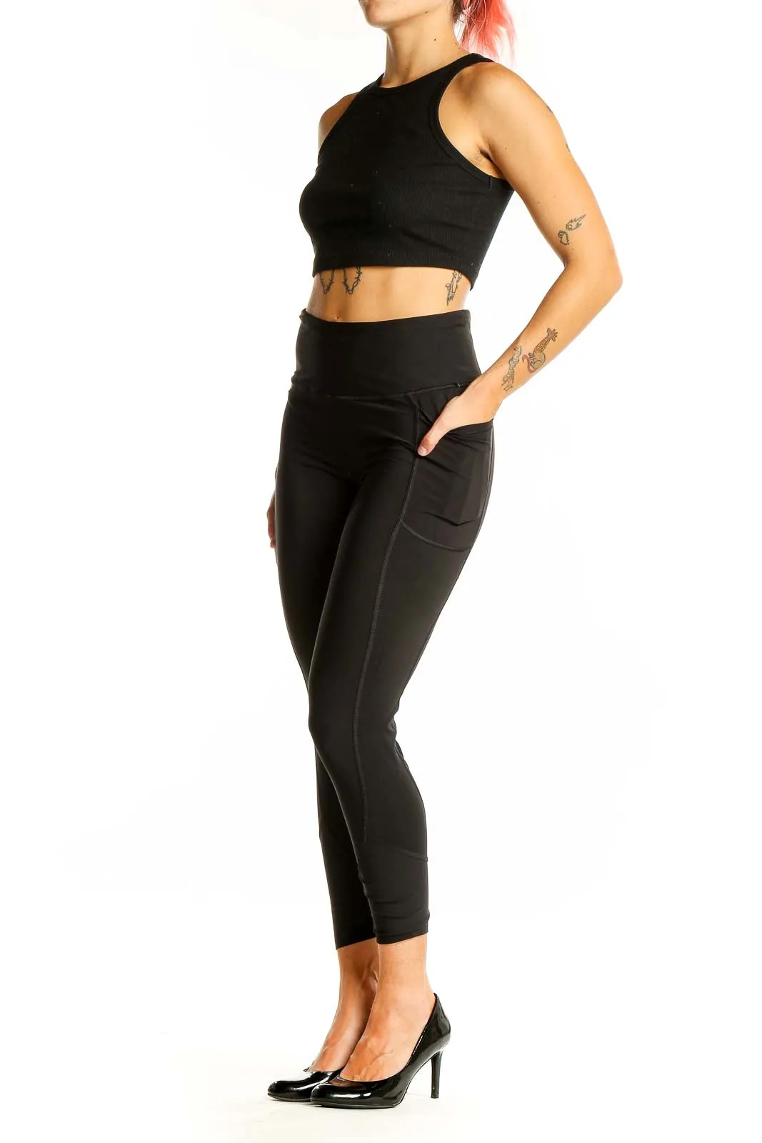 Black High-Waisted Cropped Activewear Leggings