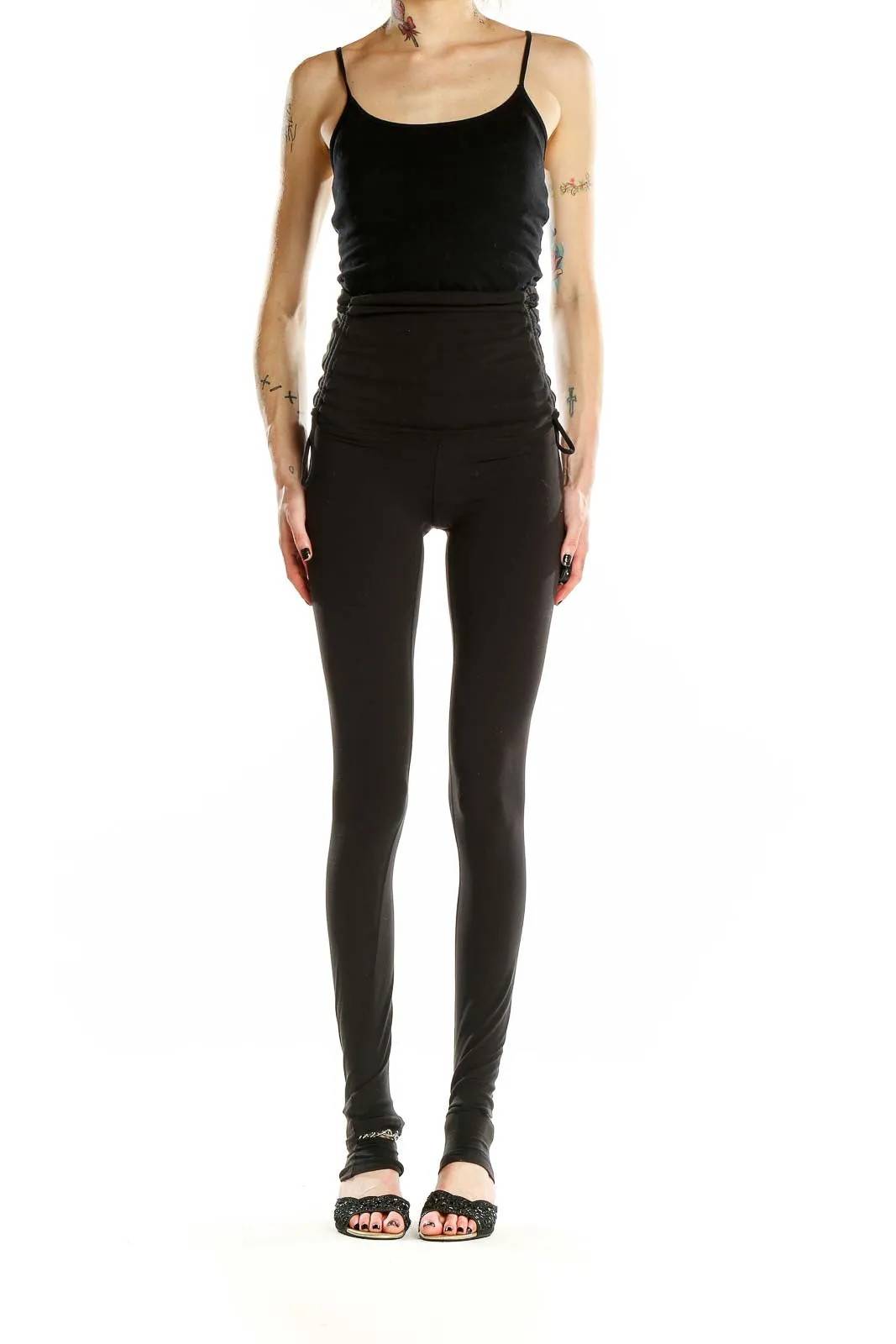 Black High-Waisted Ruched Yoga Leggings