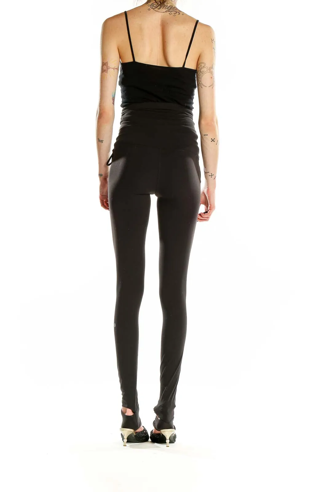 Black High-Waisted Ruched Yoga Leggings