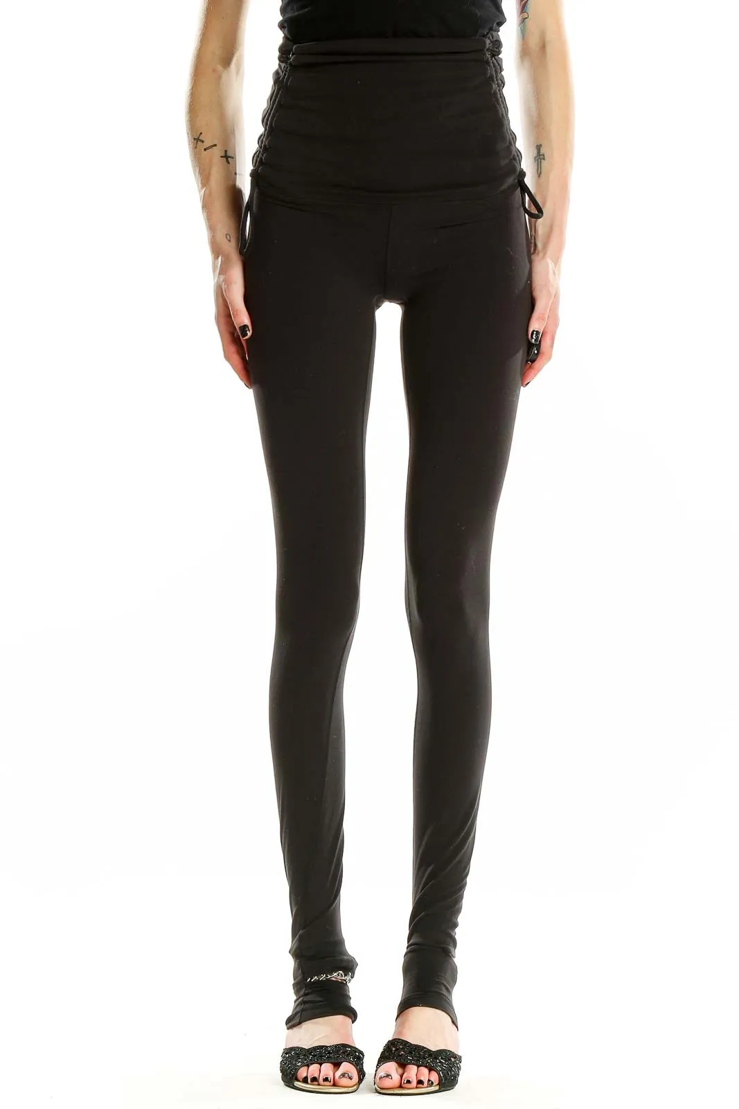 Black High-Waisted Ruched Yoga Leggings