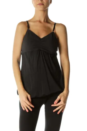 Black Scrunched Detail Open-Back Soft Torso Fabric Mixed-Media Yoga Top