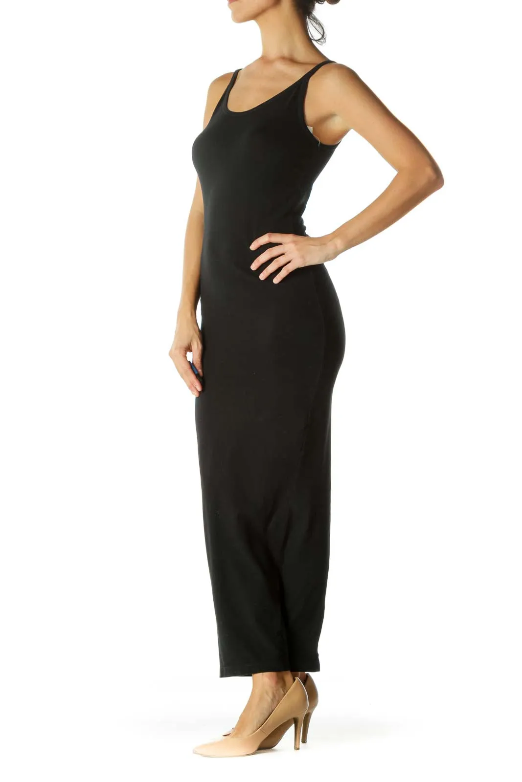 Black Stretch Round Neck Maxi Dress