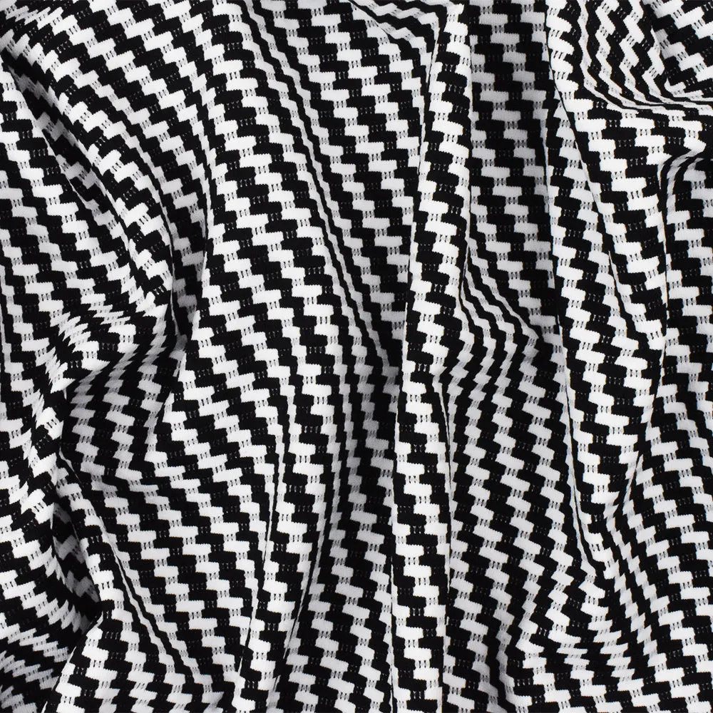 Black-White Famous Maker Twill Patterned Jacquard Activewear Knit Fabric