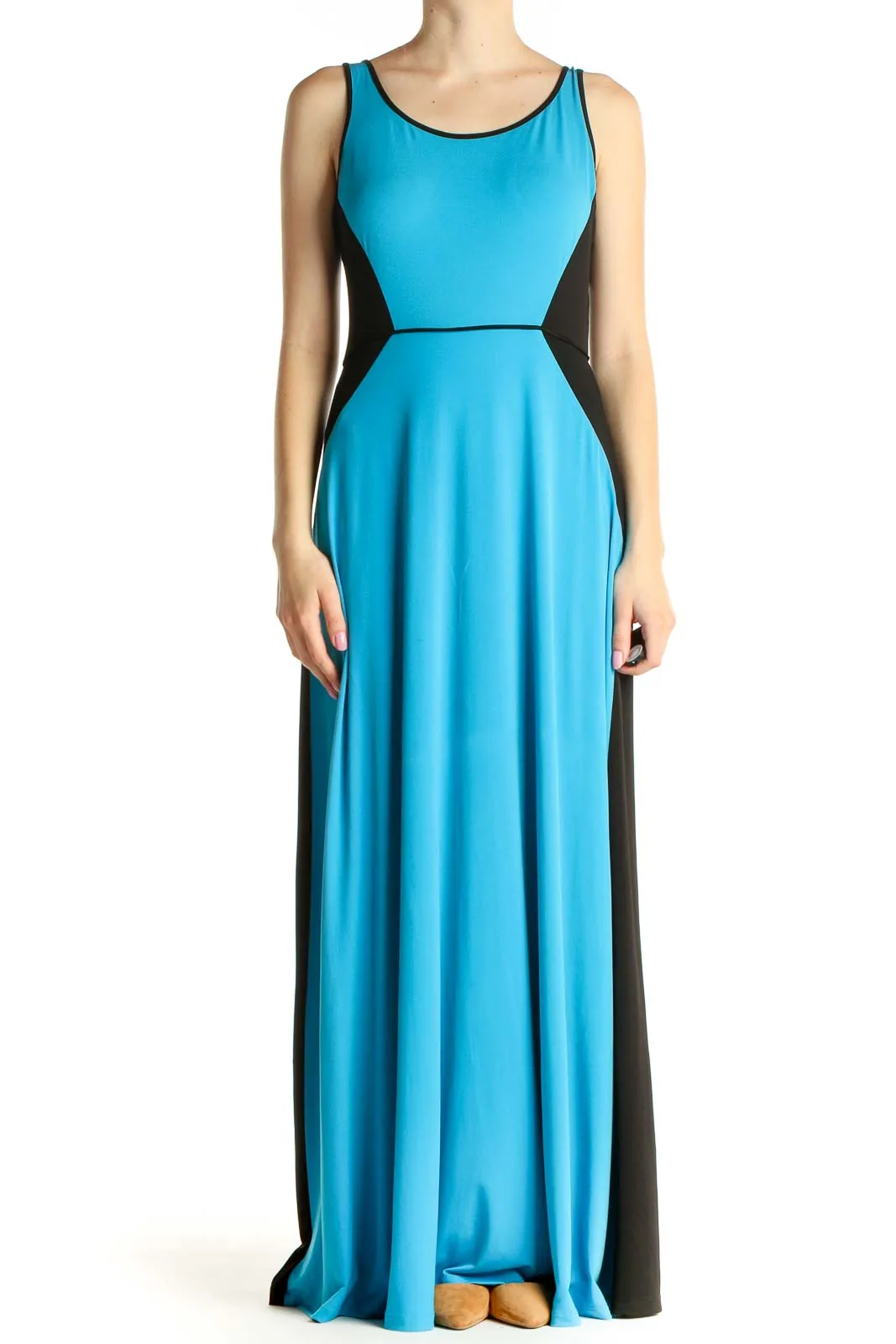 Blue Colorblock Casual Maxi Dress