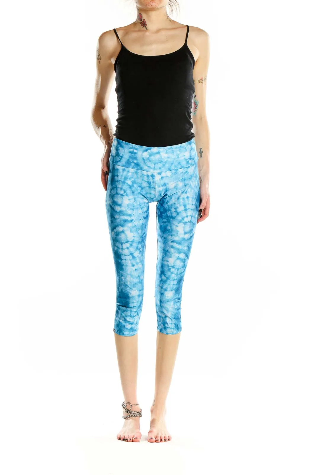 Blue Tie-Dye Capri Yoga Leggings