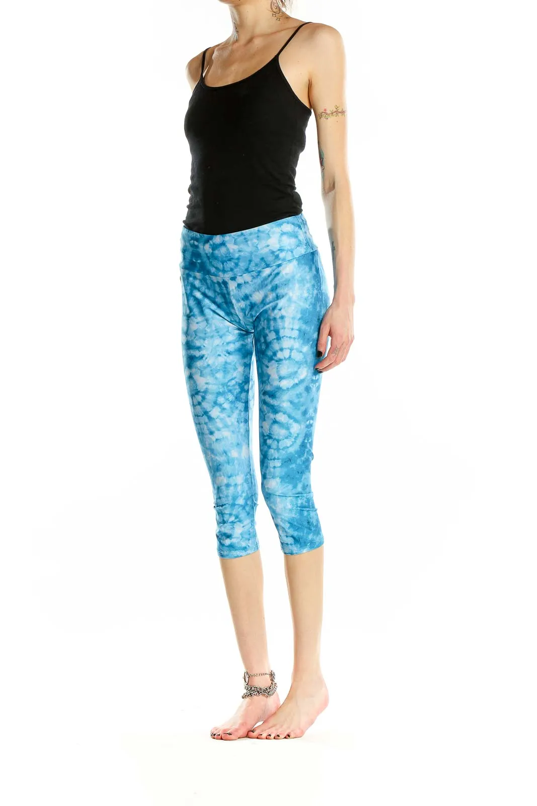 Blue Tie-Dye Capri Yoga Leggings