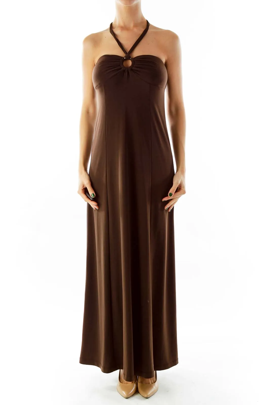 Brown Halter Maxi Dress