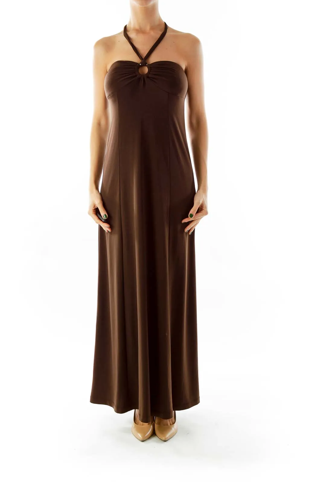 Brown Halter Maxi Dress