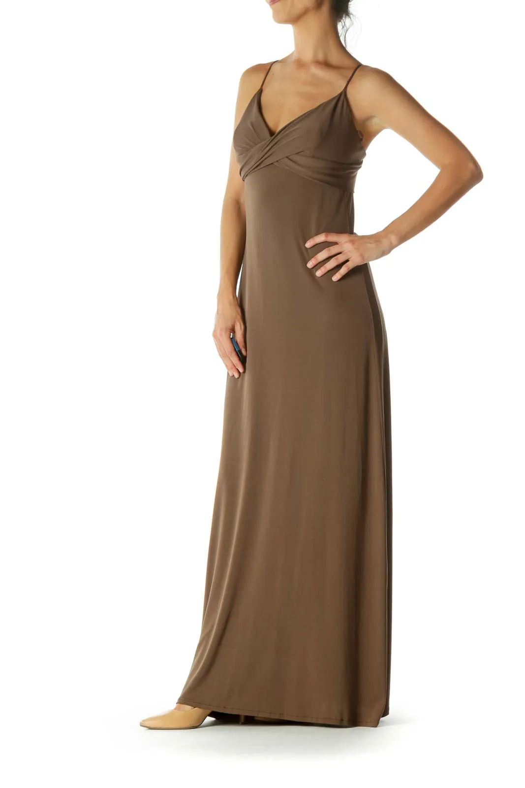 Brown Spaghetti Strap Maxi Dress