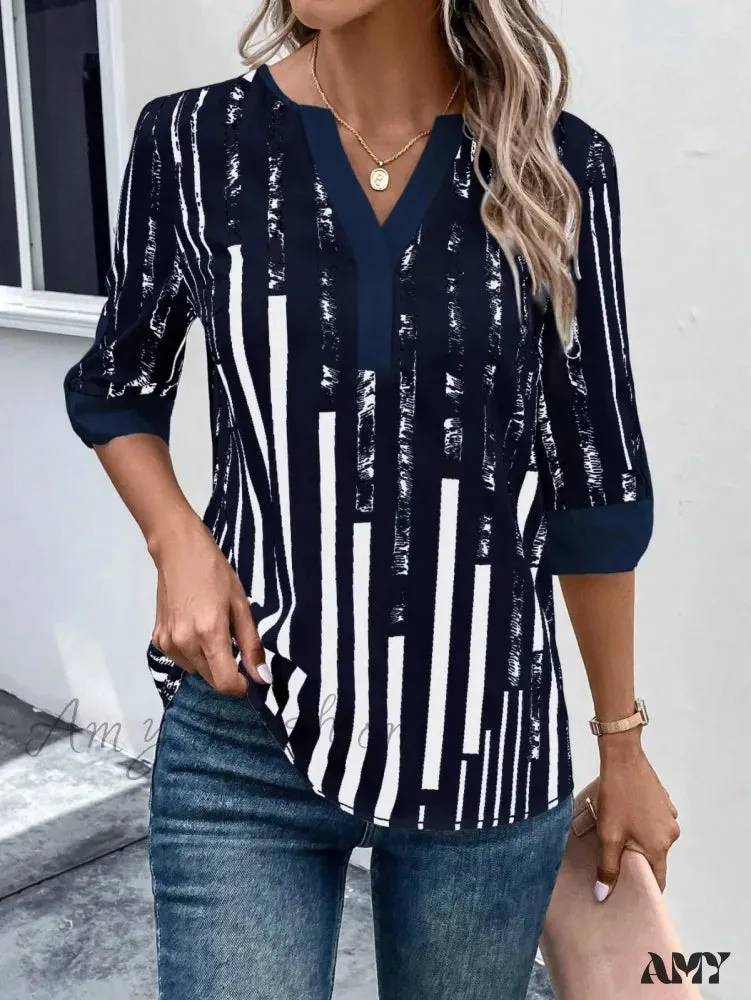 Casual Striped Oversized Vintage Elegant Female Summer Top Blouses