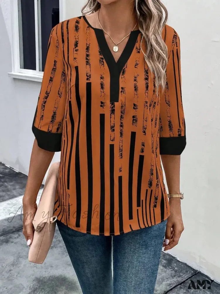 Casual Striped Oversized Vintage Elegant Female Summer Top Blouses