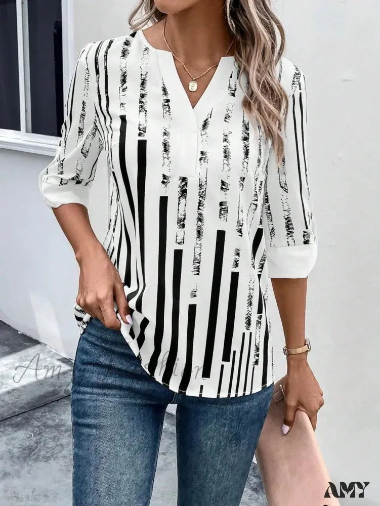 Casual Striped Oversized Vintage Elegant Female Summer Top Blouses