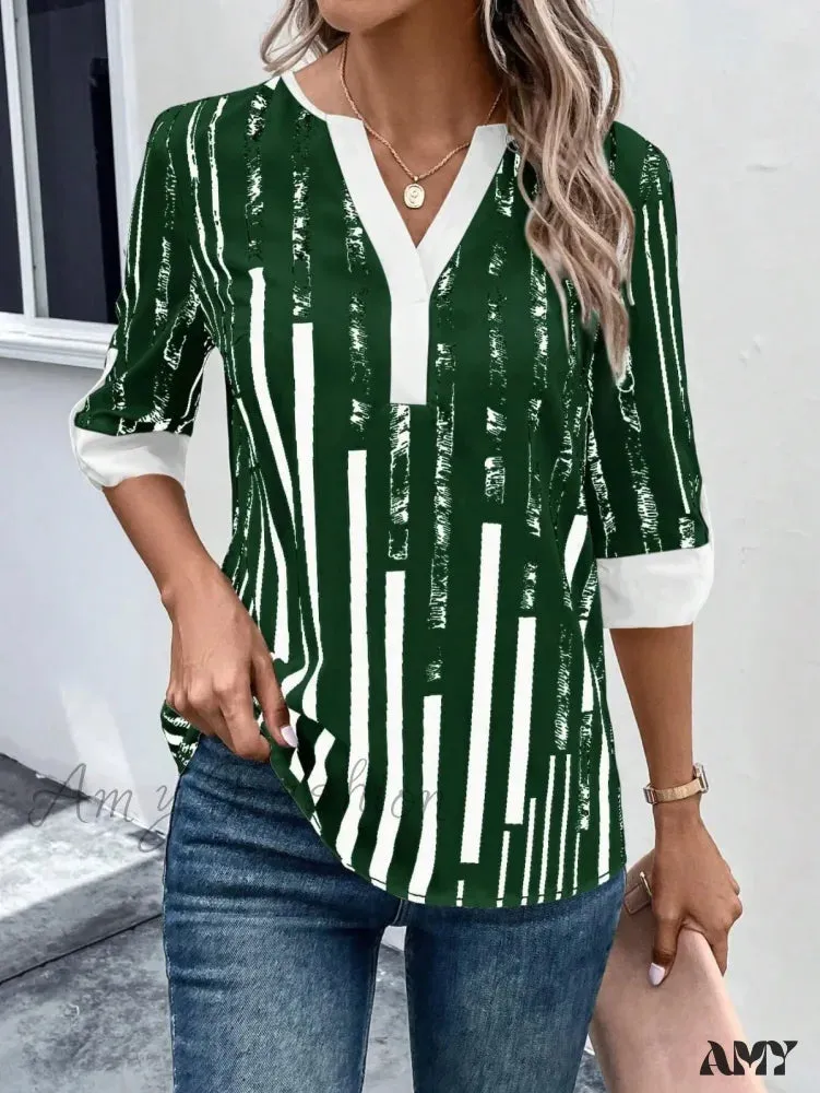 Casual Striped Oversized Vintage Elegant Female Summer Top Blouses