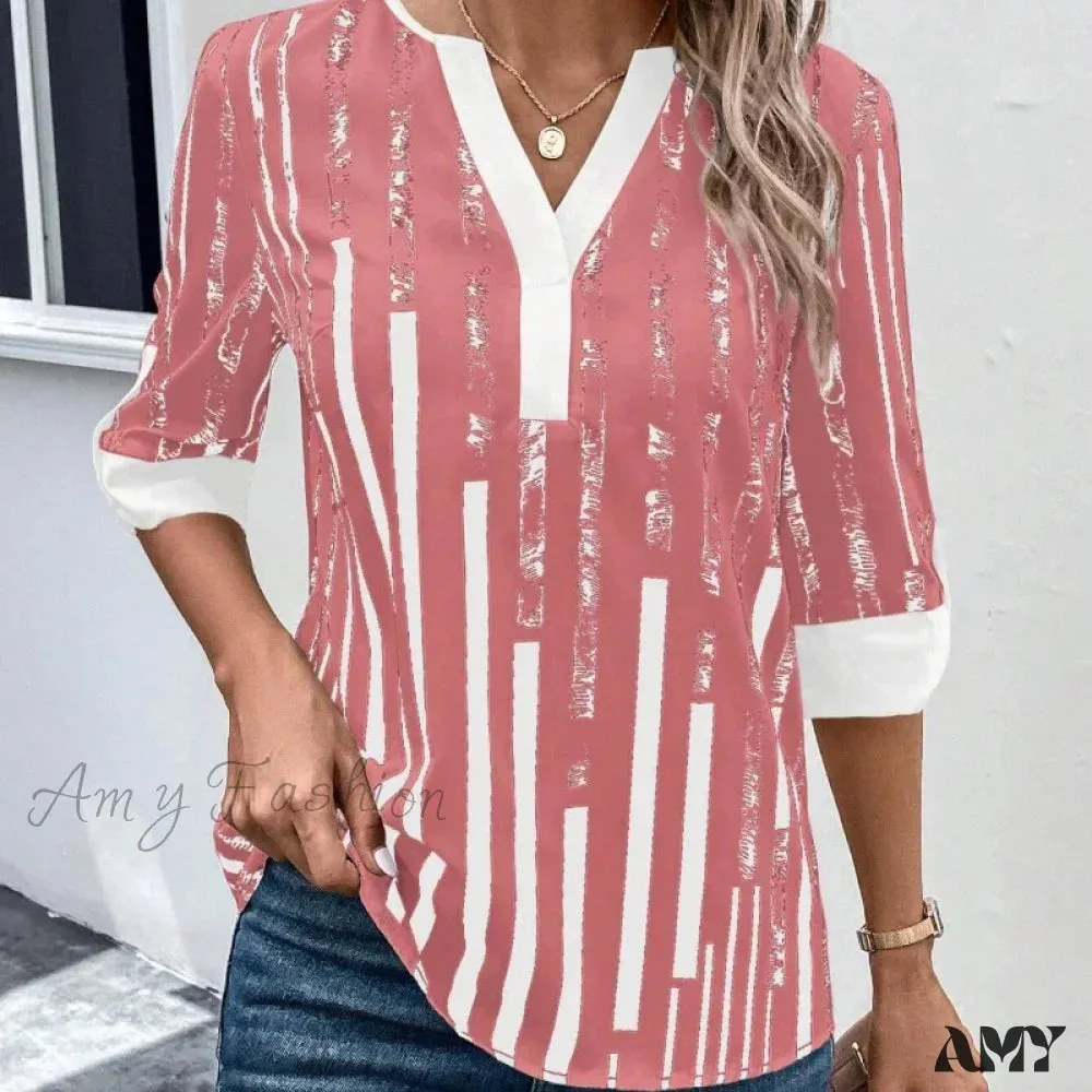 Casual Striped Oversized Vintage Elegant Female Summer Top Blouses