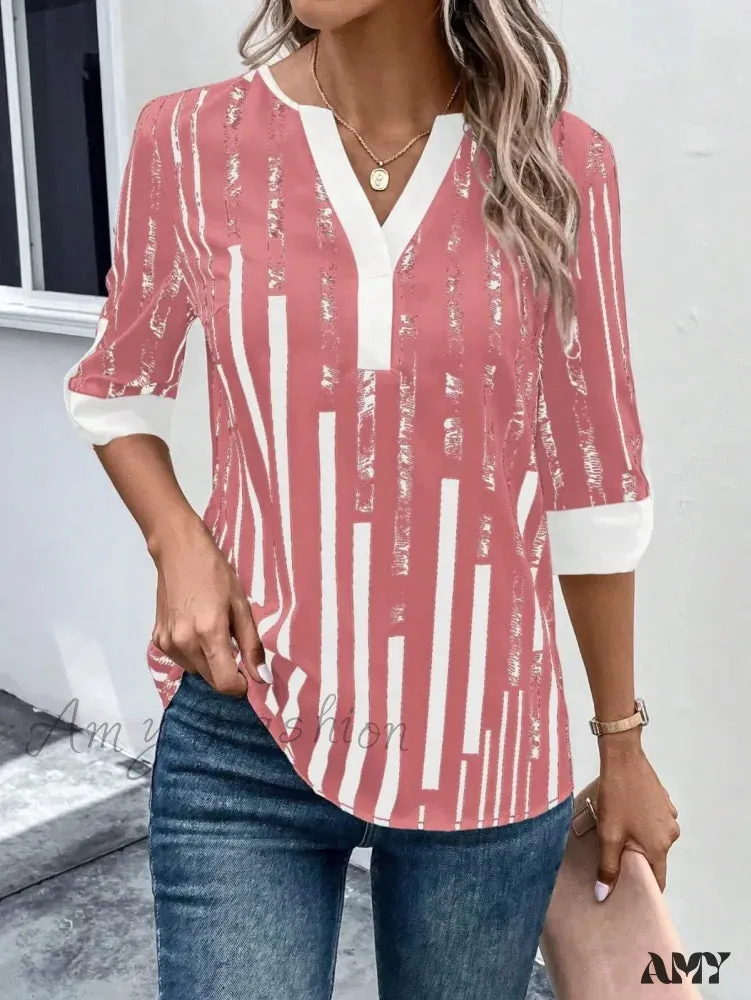 Casual Striped Oversized Vintage Elegant Female Summer Top Blouses