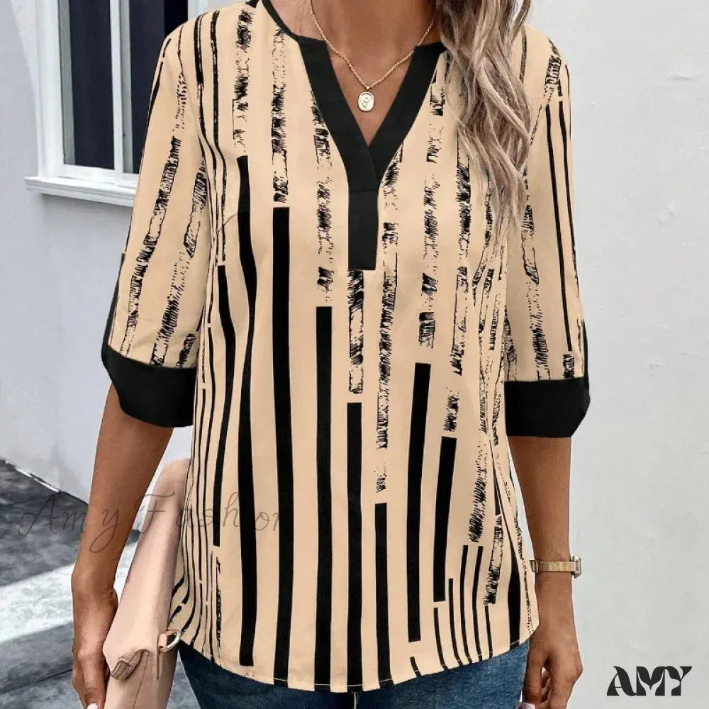 Casual Striped Oversized Vintage Elegant Female Summer Top Blouses