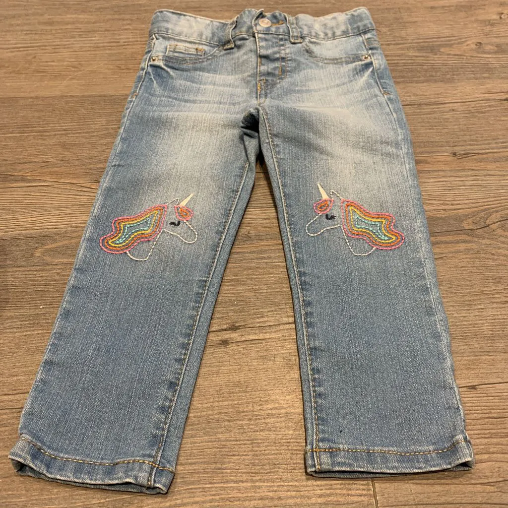 Cat and Jack light wash denim with unicorn knees 2T