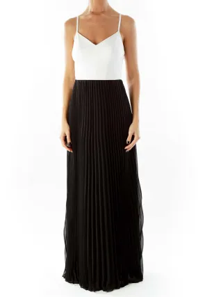 Cream Black Pleated Maxi Dress