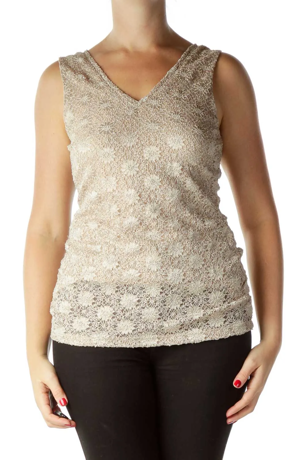 Cream Lace Sleeveless Top