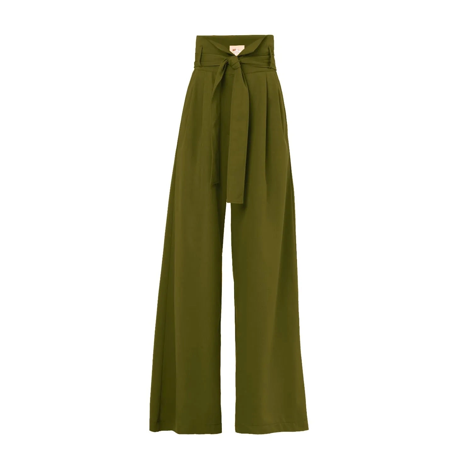 Dark Olive High Waist Long Wide Leg Trousers