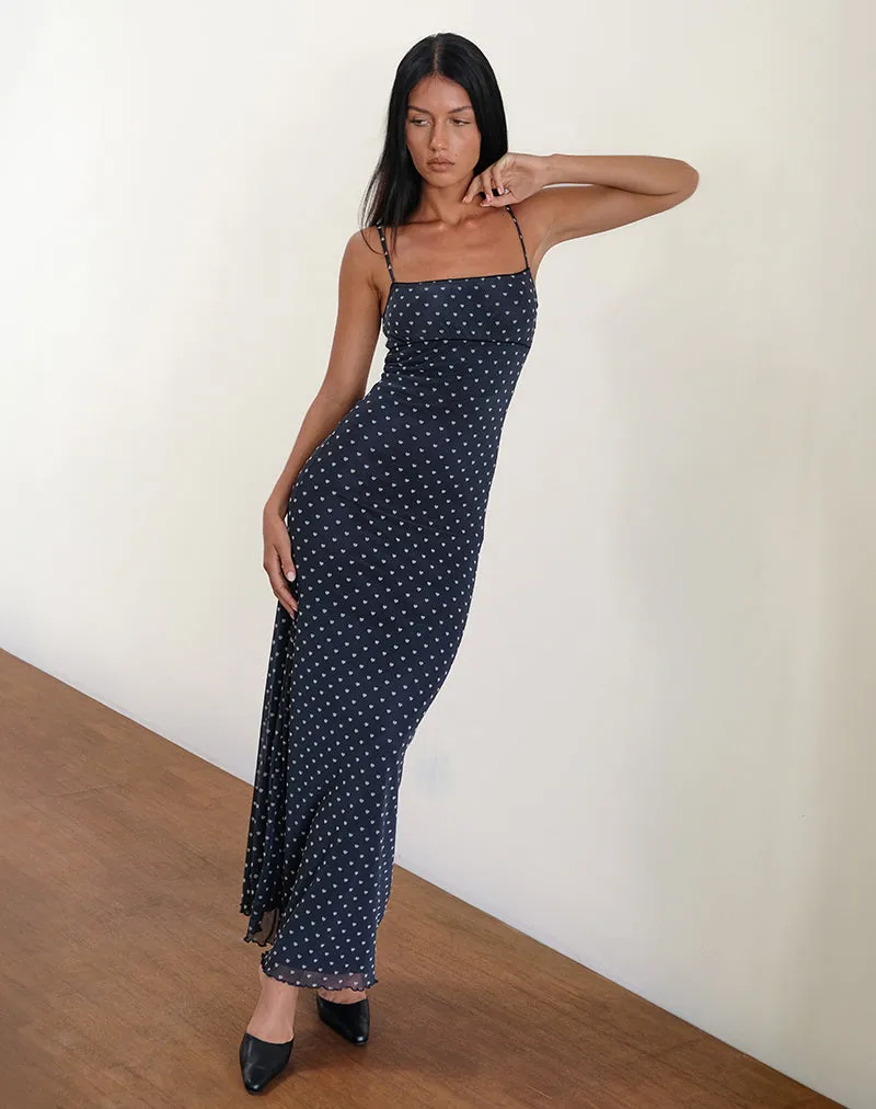 Darsih Maxi Dress in Heart Flock Navy and Yellow