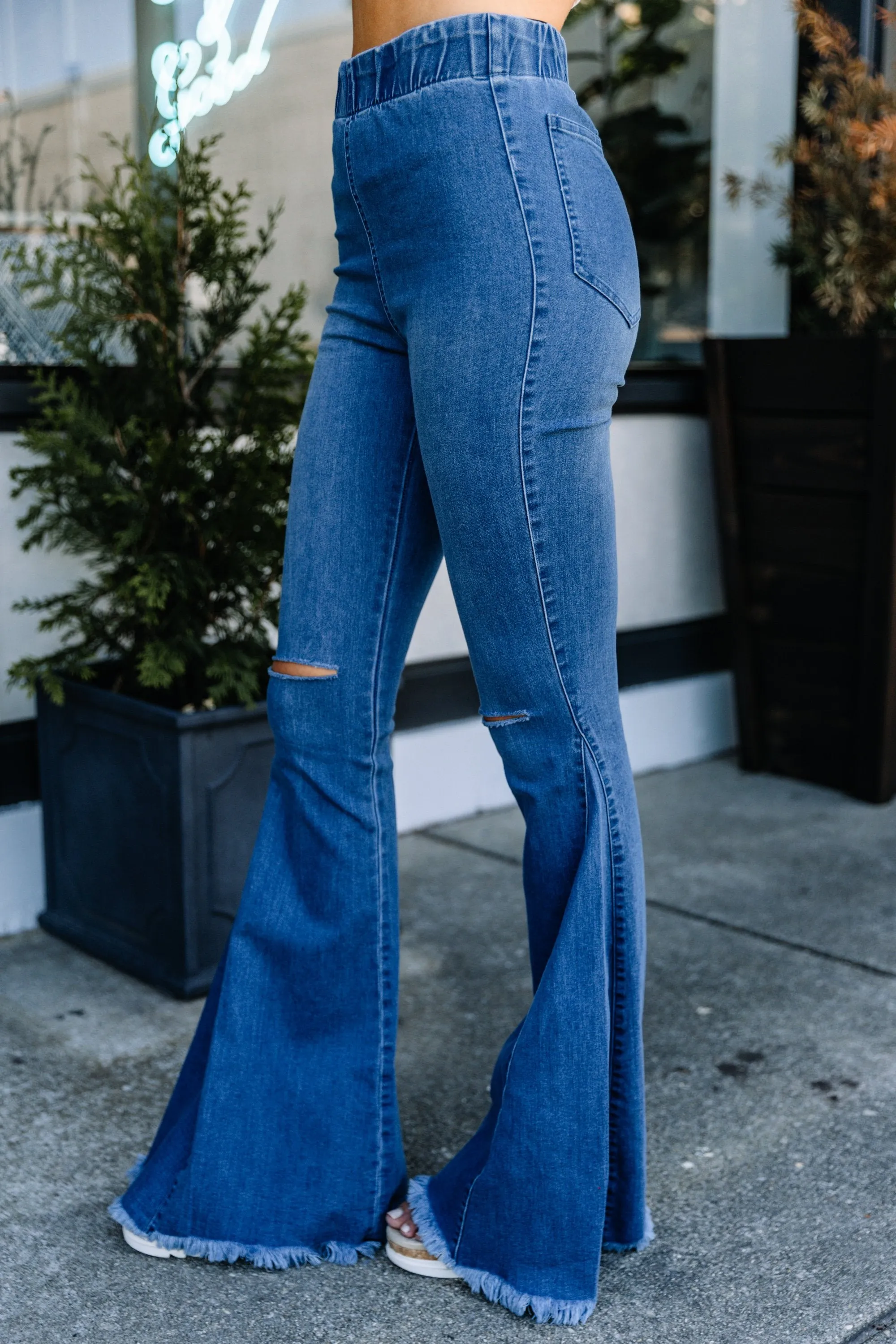 Feeling The Love Denim Blue Flare Jeggings