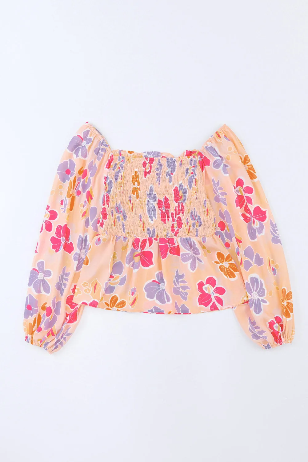 Floral Square Neck Smocked Blouse