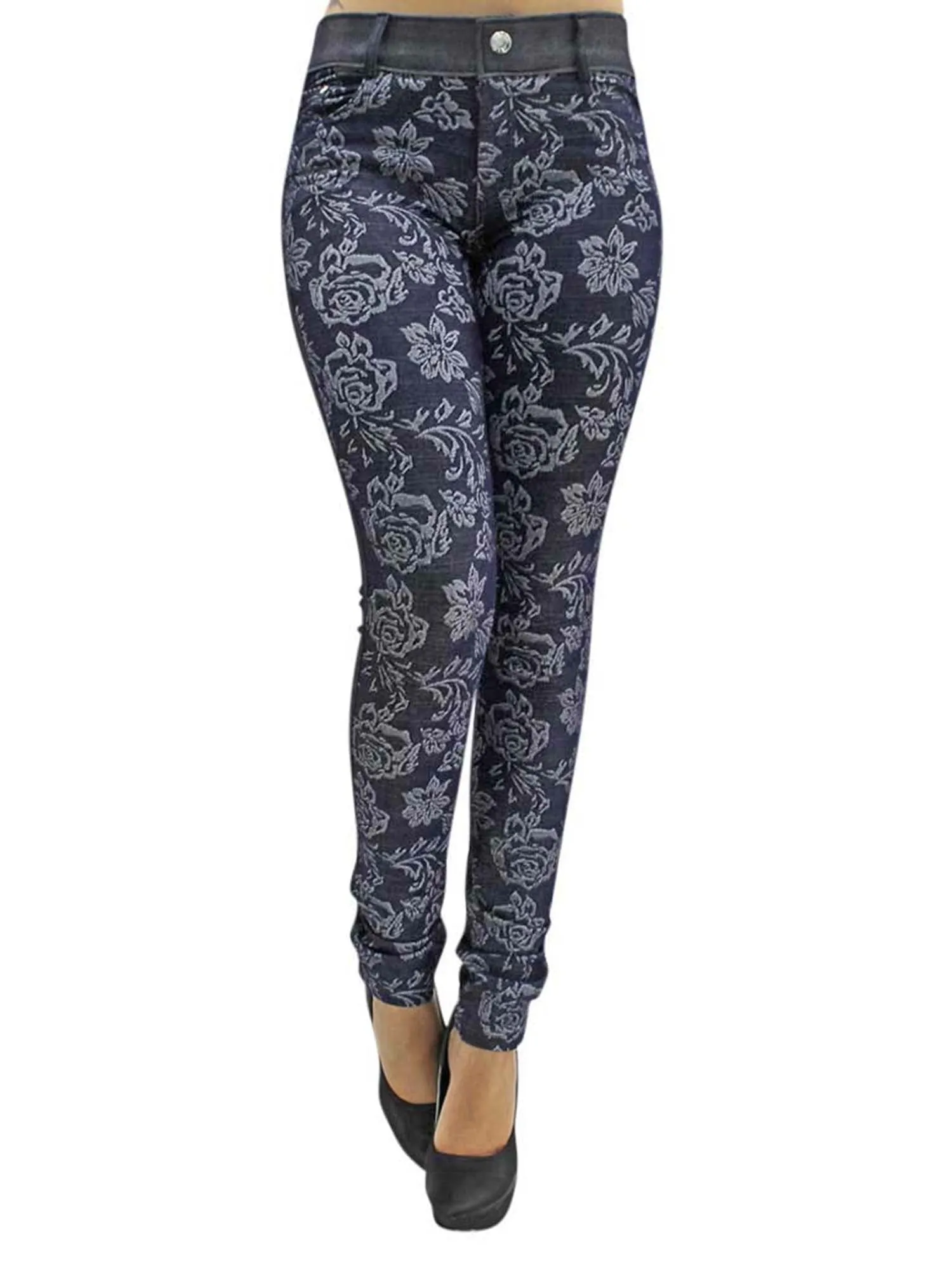 Floral Stretch Jeggings With Pockets