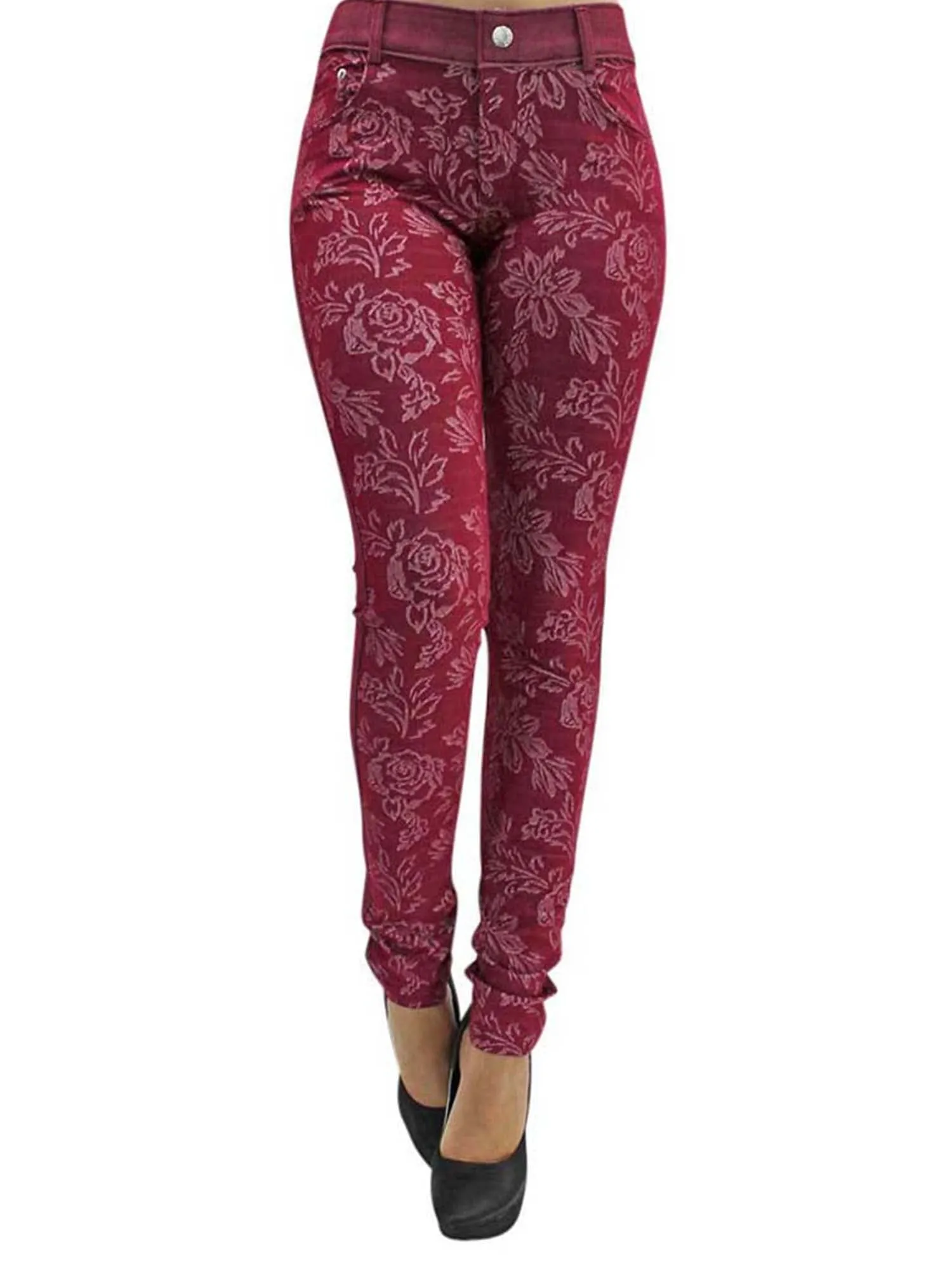 Floral Stretch Jeggings With Pockets