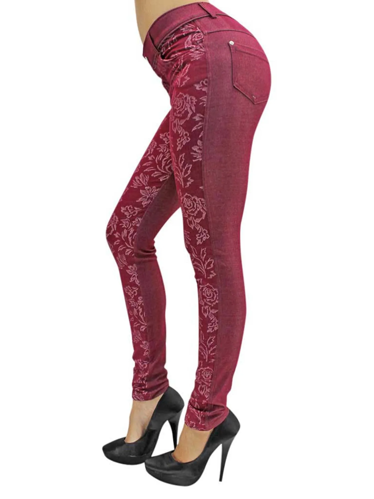 Floral Stretch Jeggings With Pockets