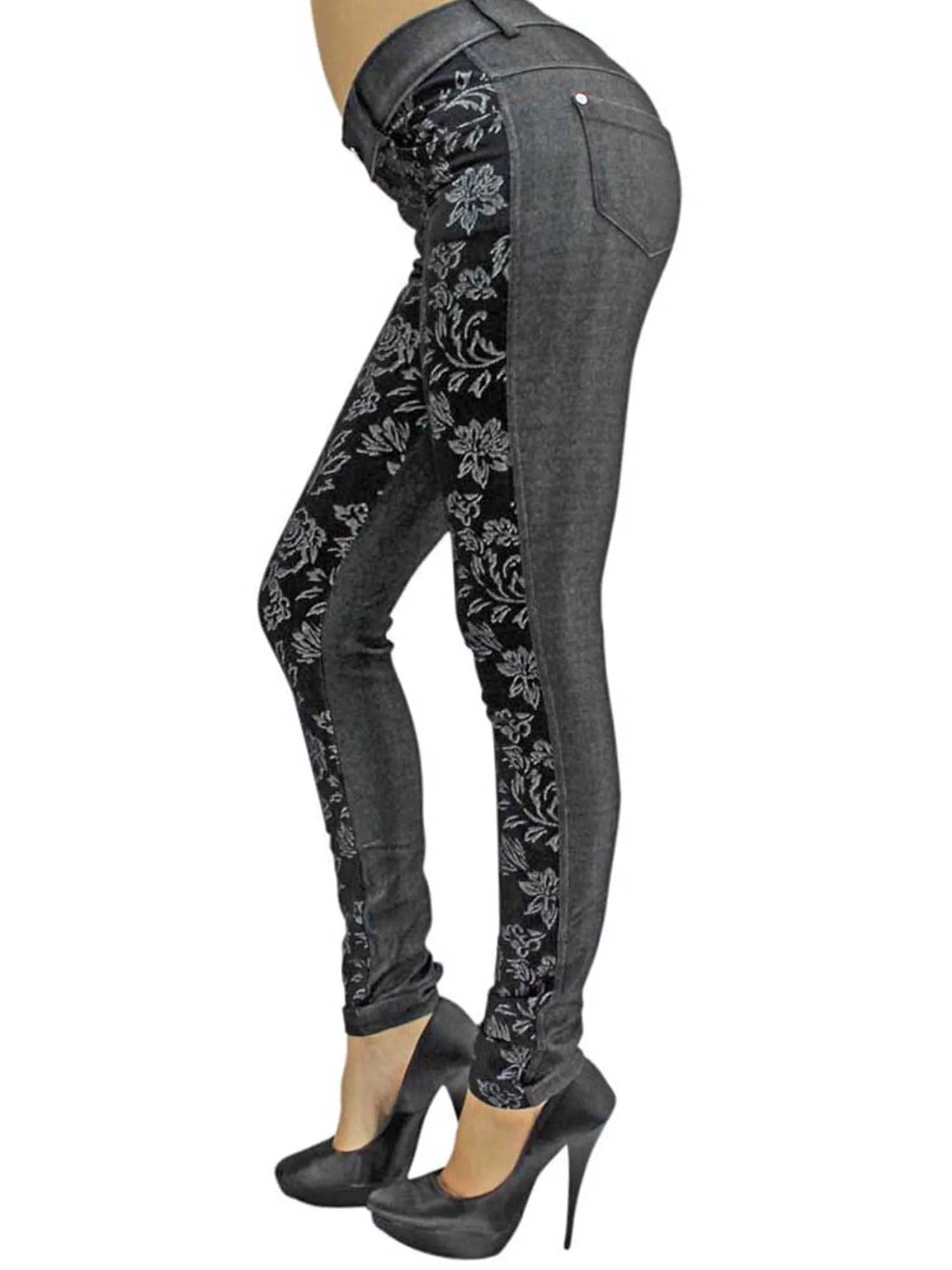 Floral Stretch Jeggings With Pockets