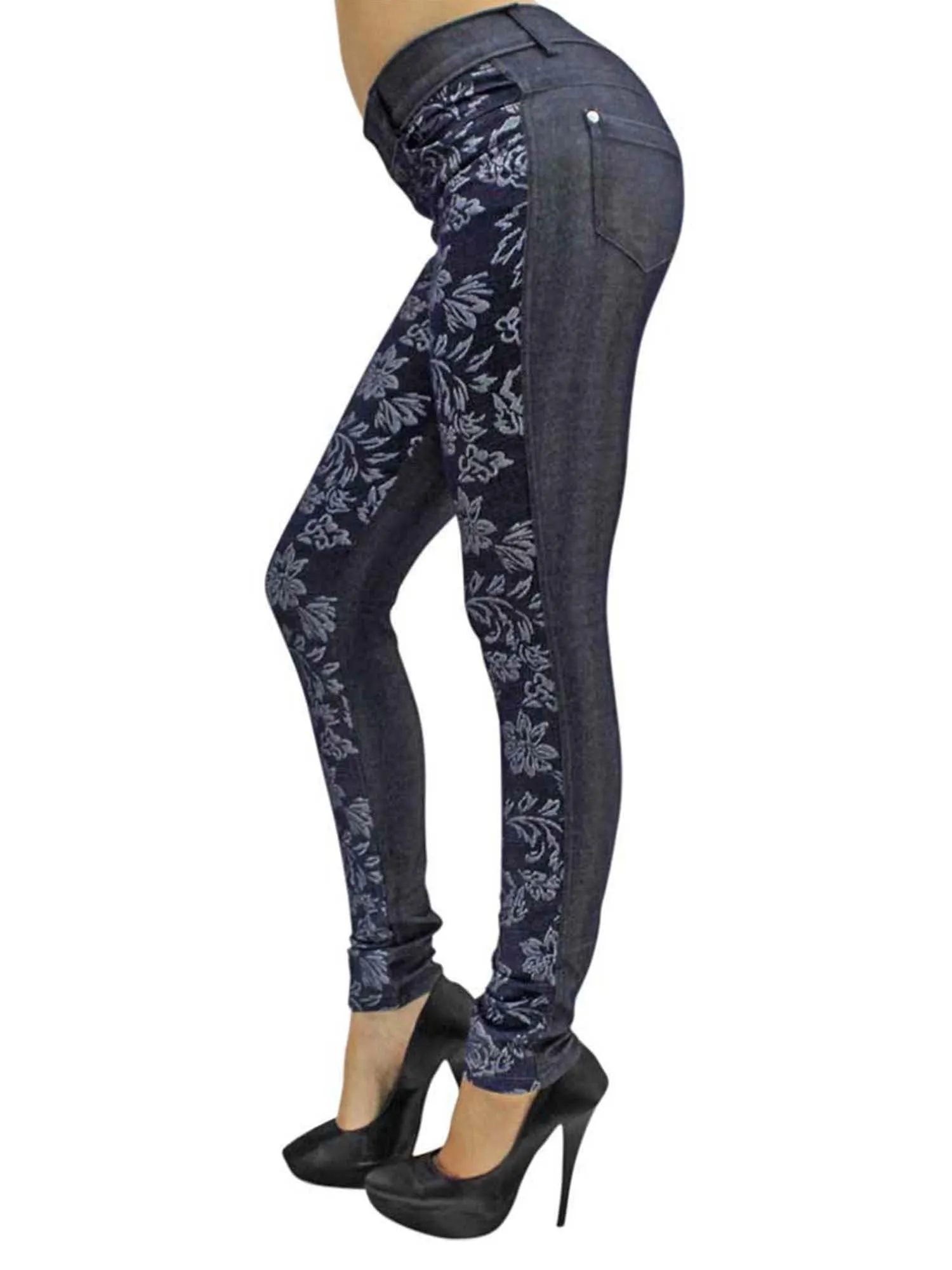 Floral Stretch Jeggings With Pockets