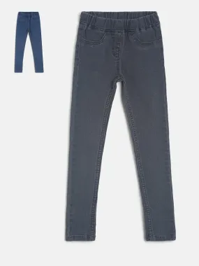 Girls Blue & Grey Denim Jeggings Combo