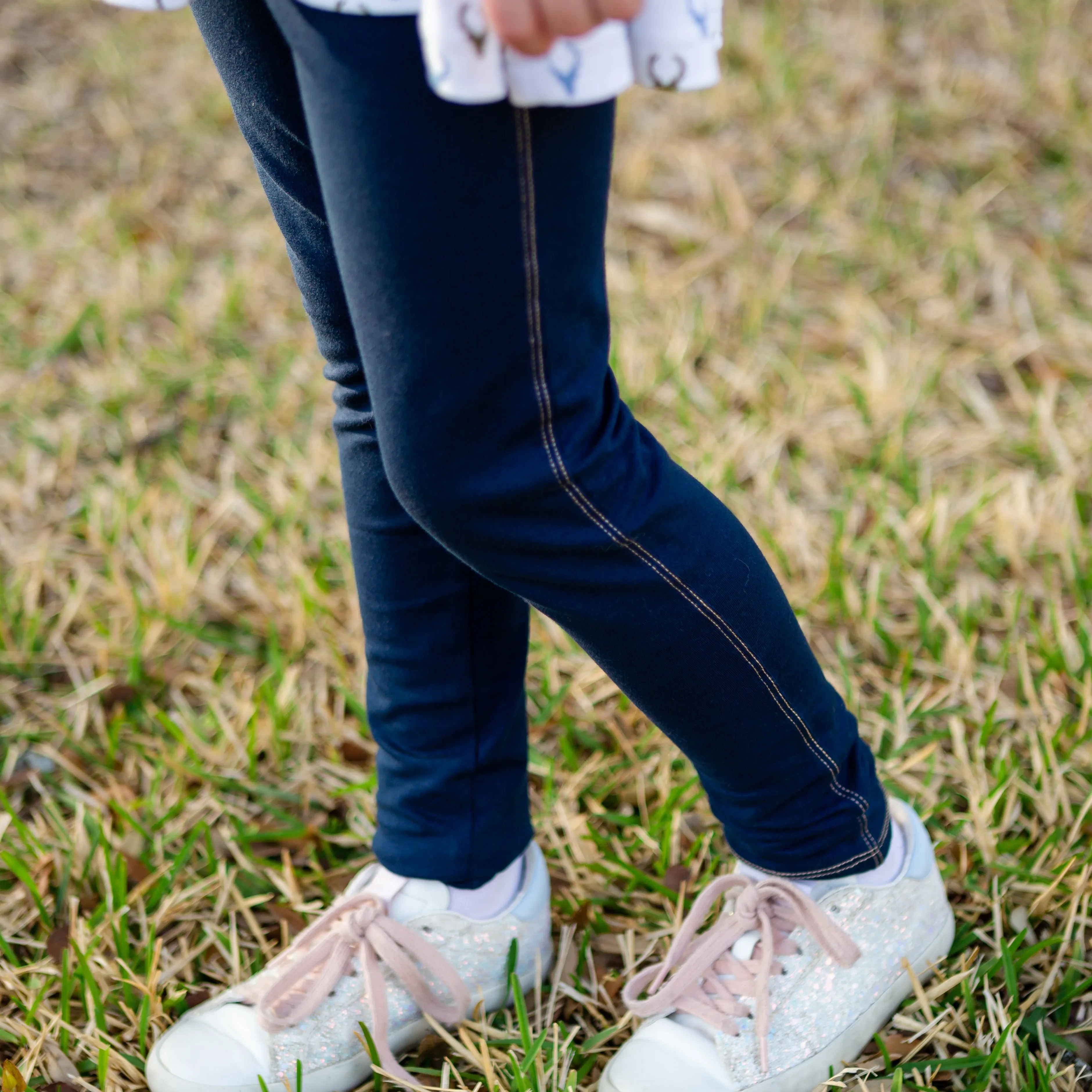 Girls Solid Leggings - Dark Denim Jeggings