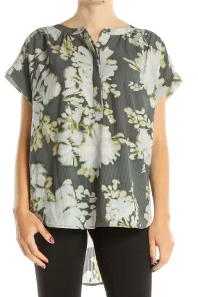 Gray Graphic Print Casual Blouse