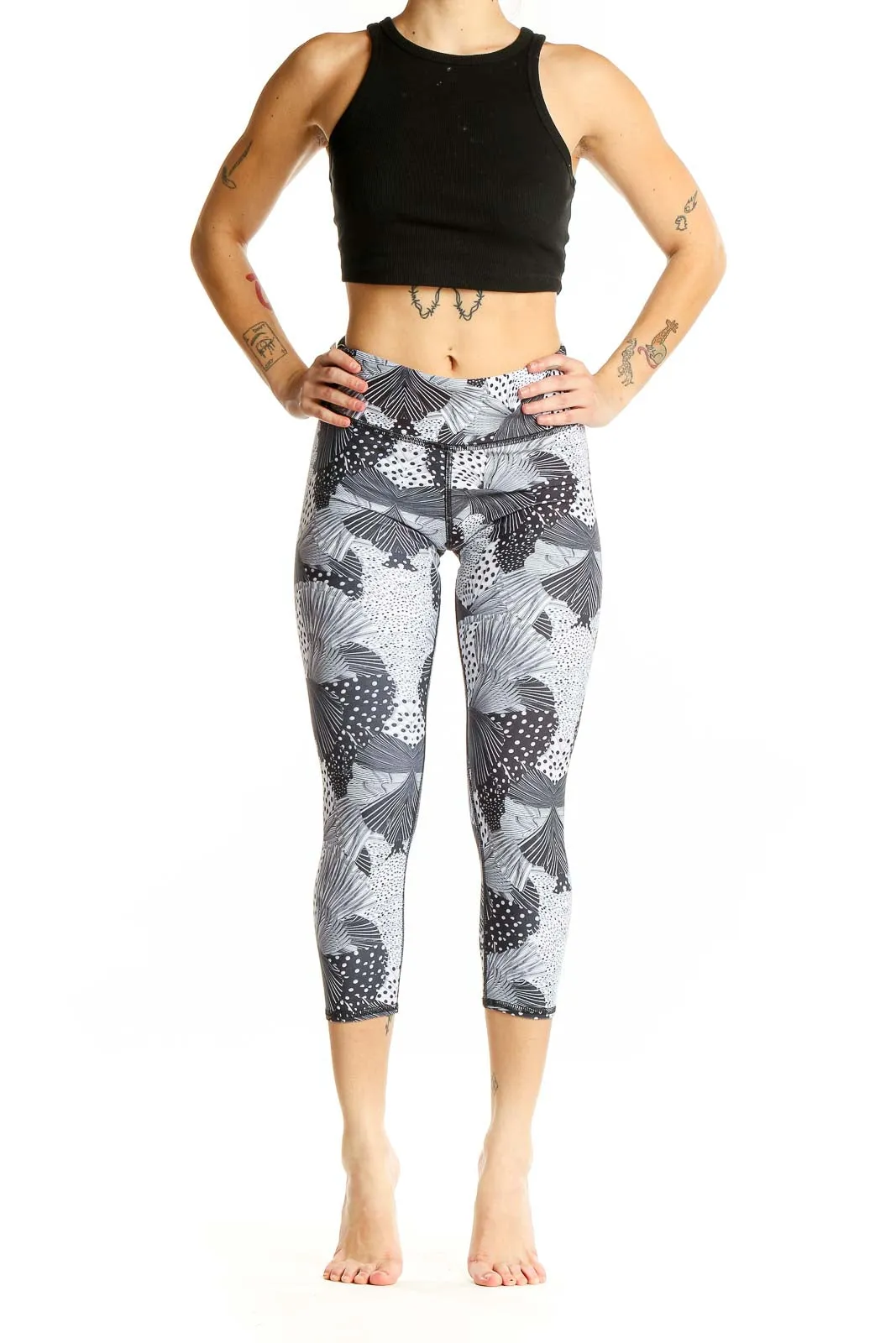 Gray Patterned Capri Leggings