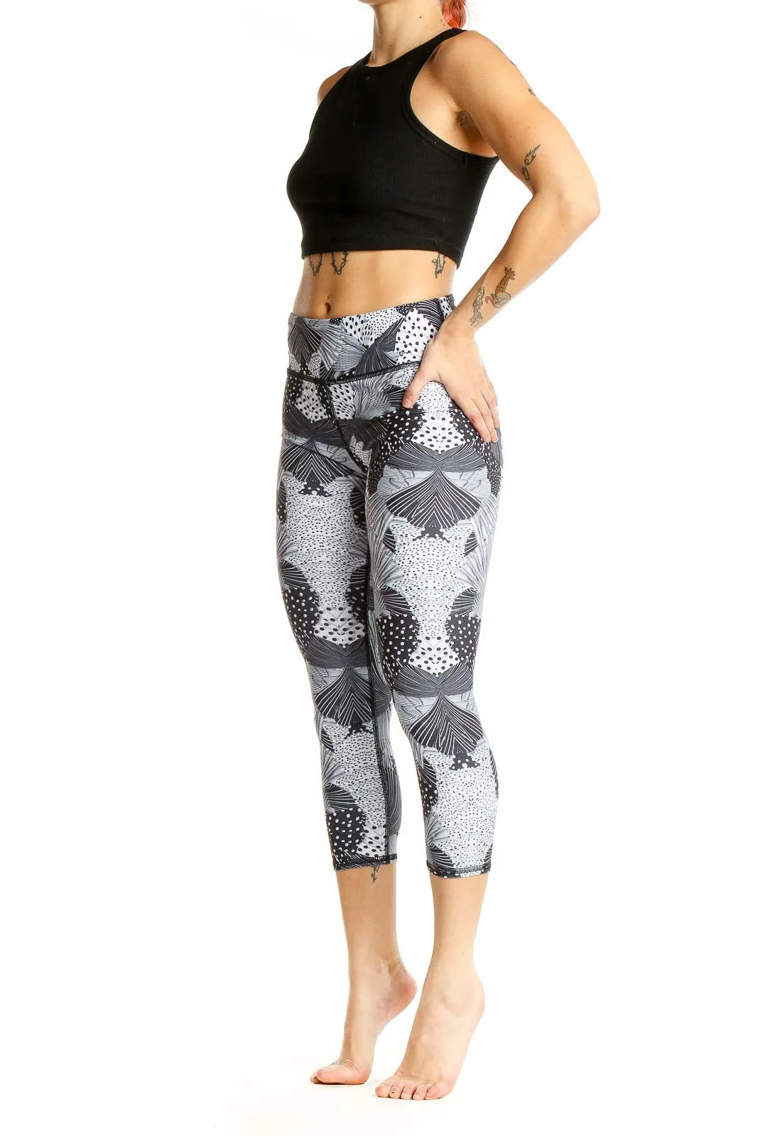 Gray Patterned Capri Leggings