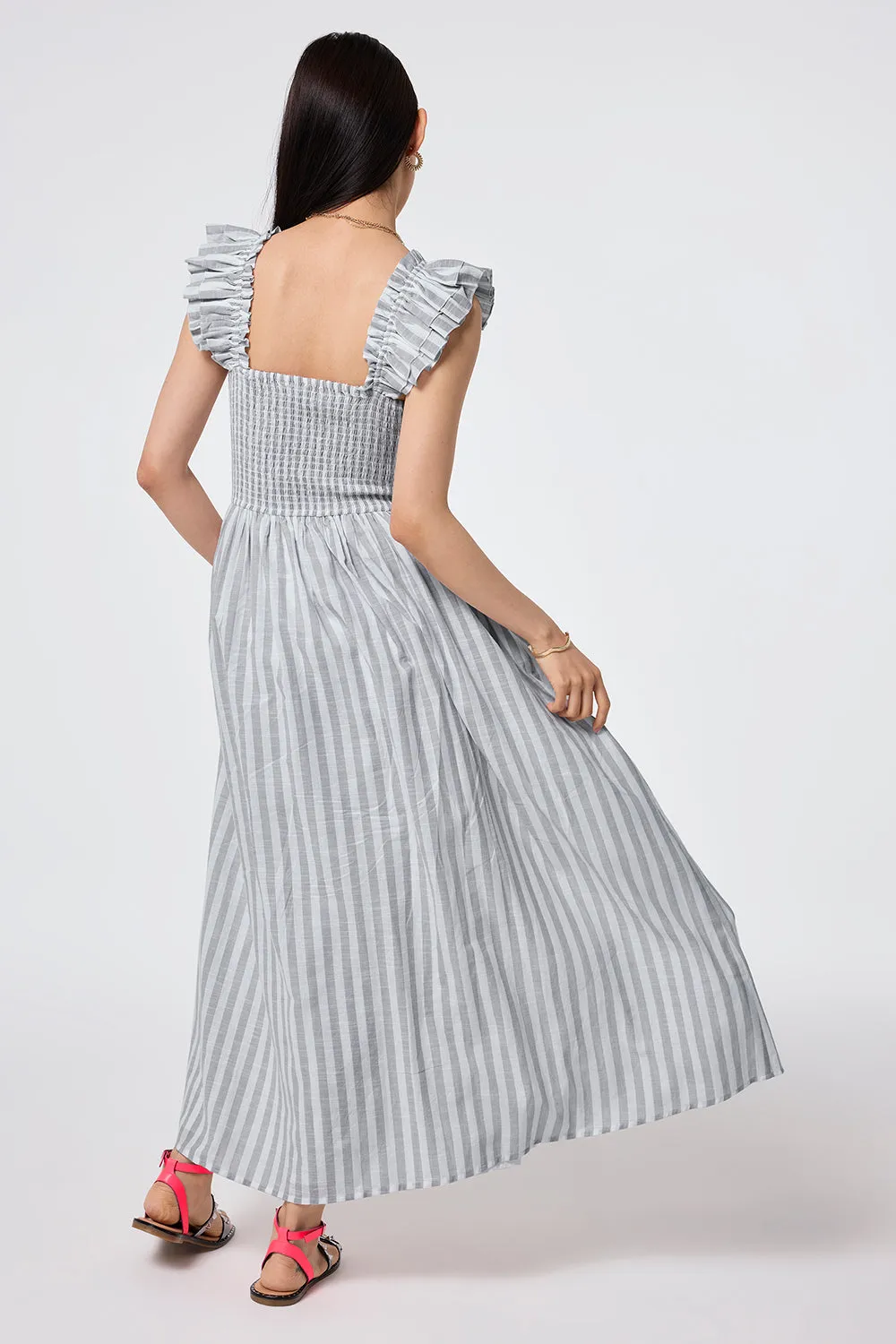 Grey with White Stripe Maxi Sundress