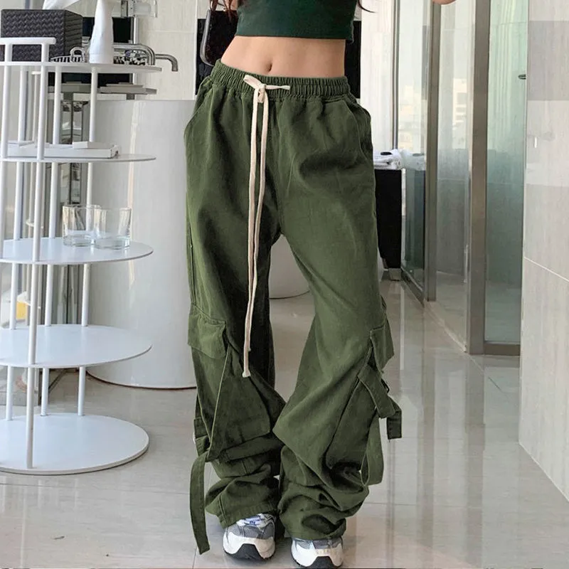 Hong Kong Style Ins Ribbon Workwear Casual Pants Men And Women Autumn