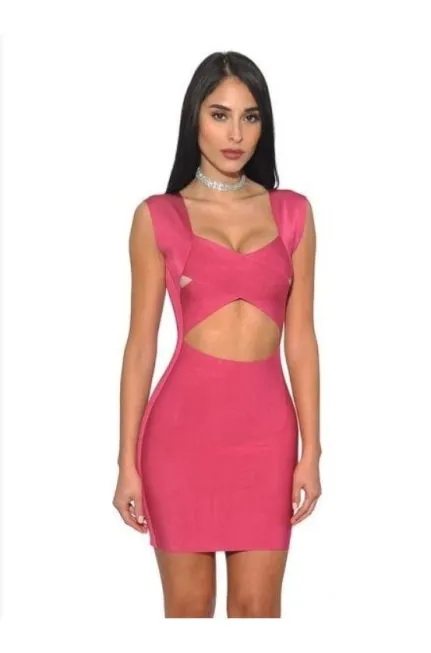 Hot Pink Cutout Bandage Dress