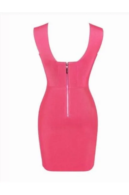 Hot Pink Cutout Bandage Dress