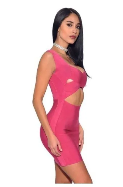 Hot Pink Cutout Bandage Dress